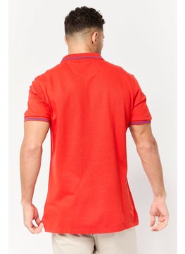 LEE Men Regular Fit Embroidered Logo Short Sleeves Polo Shirt, Red  - Image 2