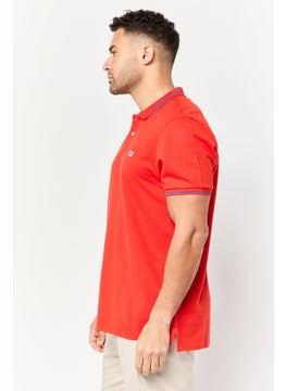 LEE Men Regular Fit Embroidered Logo Short Sleeves Polo Shirt, Red  - Image 3