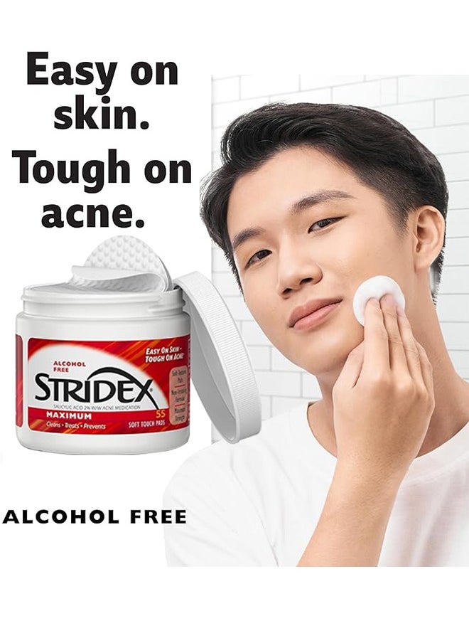 Stridex 55 Pads Maximum Strength Medicated Acne Pads, for Face Acne Reduce, Acne Spot Healing Patch  - Image 1