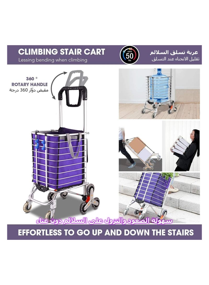 XICEN Grocery Cart On Wheels Foldable Shopping Cart Small Size,Foldable Grocery Shopping Cart Dolly,Stair Climber Utility Trolley Tote Bag Perfect for Mom (Purple)  - Image 3