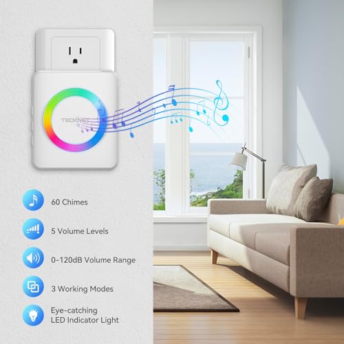 TECKNET Wireless Doorbell Door Bell 0120dB 1300 ft Wireless Range IP65 Waterproof Classroom Doorbells 60 Chimes 5 Volume Levels RGB Light for Home Kid Room Office Hearing Impaired - Image 3