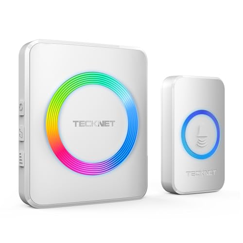 TECKNET Wireless Doorbell Door Bell 0120dB 1300 ft Wireless Range IP65 Waterproof Classroom Doorbells 60 Chimes 5 Volume Levels RGB Light for Home Kid Room Office Hearing Impaired - Image 1
