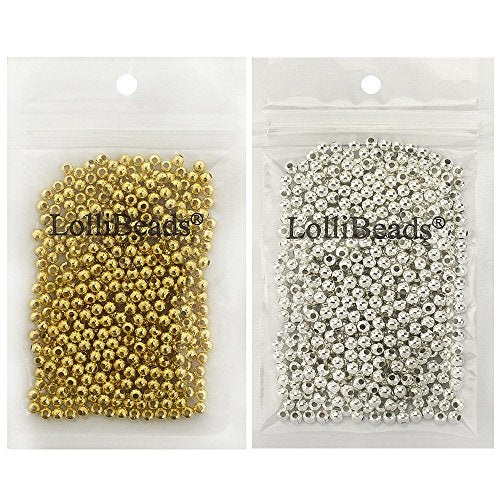 LolliBeads (R) Gold and Silver Plated Smooth Round Metal Beads Mixed Color 4 mm 600/600 Total 1200 Pcs - Image 3