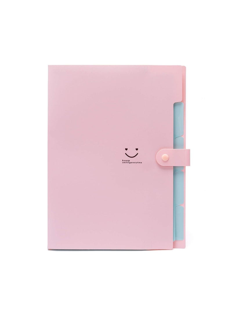 Cool Baby Expandable Portable Hand-Held Accordion File Document Folder Cute Smiling Face Student File Organizer A4 And Letter Size 5 Pockets Light (Pink) - Image 1