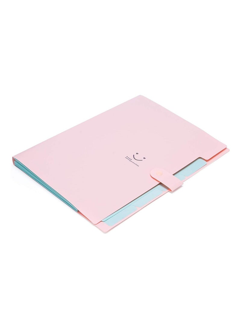 Cool Baby Expandable Portable Hand-Held Accordion File Document Folder Cute Smiling Face Student File Organizer A4 And Letter Size 5 Pockets Light (Pink) - Image 5