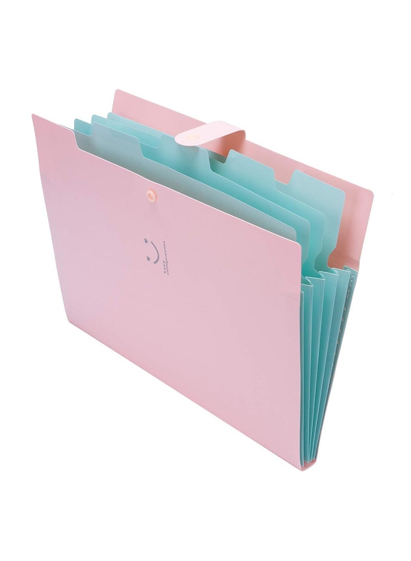 Cool Baby Expandable Portable Hand-Held Accordion File Document Folder Cute Smiling Face Student File Organizer A4 And Letter Size 5 Pockets Light (Pink) - Image 4