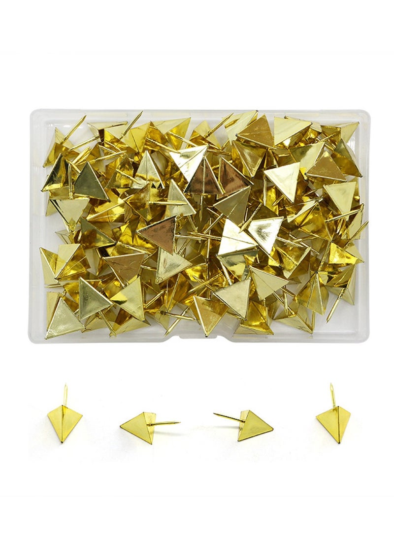Zikra 100Pcs Gold Pushpin Decorative Thumb Tack with Steel Point Triangle-Shaped Decorative DIY Tool for World Map Cork Board Fabric Marking Bulletin Board - Image 1