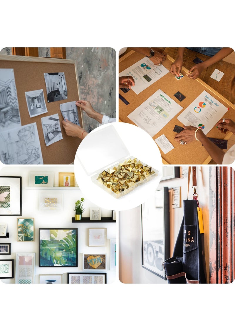 Zikra 100Pcs Gold Pushpin Decorative Thumb Tack with Steel Point Triangle-Shaped Decorative DIY Tool for World Map Cork Board Fabric Marking Bulletin Board - Image 5