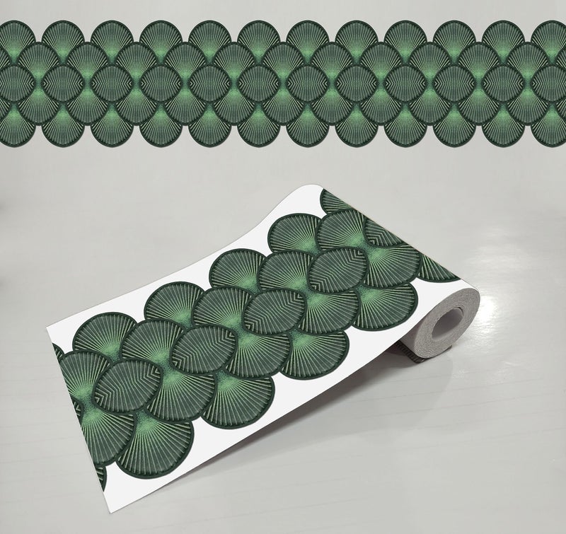 WallDesign Green Matrix Shell Tile Sticker - 6.25 in X 10 Ft Self-Adhesive Border for Bathroom, Kitchen, Cupboard, Door, Cabinet, Furniture, Table, Glass, Wall - Image 1