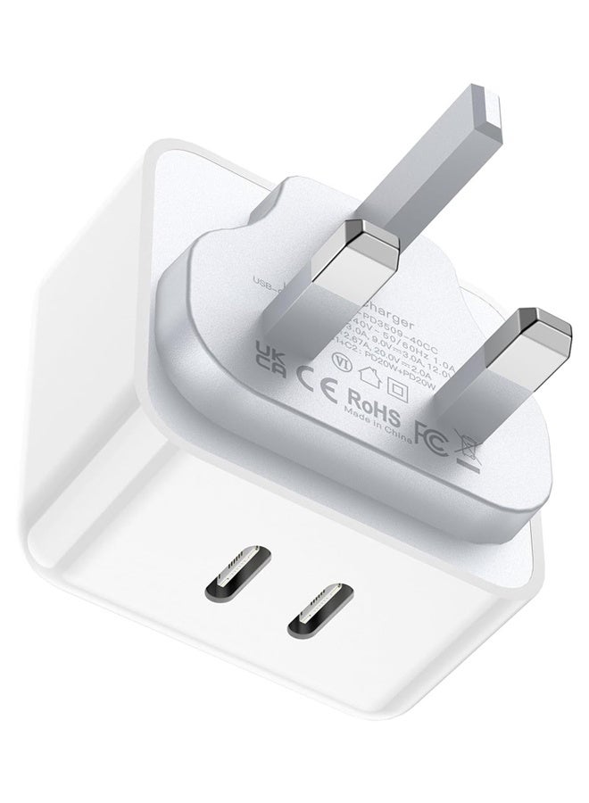 شاحن USB C PD 40 واط 2 منافذ شاحن iPhone سريع محول شاحن متعدد النوع C شاحن USB جداري لـ iPhone 17 16 15 14، iPad Pro/Air، Galaxy S24 S23 S22، MacBook Pro/Air، كمبيوتر محمول Dell HP - Image 1