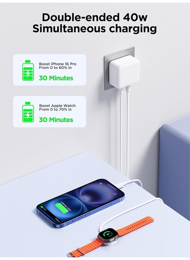 شاحن USB C PD 40 واط 2 منافذ شاحن iPhone سريع محول شاحن متعدد النوع C شاحن USB جداري لـ iPhone 17 16 15 14، iPad Pro/Air، Galaxy S24 S23 S22، MacBook Pro/Air، كمبيوتر محمول Dell HP - Image 3