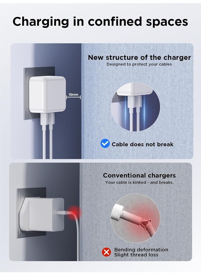 شاحن USB C PD 40 واط 2 منافذ شاحن iPhone سريع محول شاحن متعدد النوع C شاحن USB جداري لـ iPhone 17 16 15 14، iPad Pro/Air، Galaxy S24 S23 S22، MacBook Pro/Air، كمبيوتر محمول Dell HP - Image 2