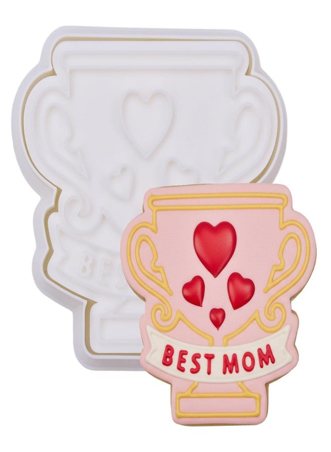 Flycalf Mothers Day Cookie Cutters with Plunger Stamps Handle Detailed 3.5" Best Mom Metal PLA Cutters for Baking with Grandma, Easy Press Tool for Picture Cookies - Image 1