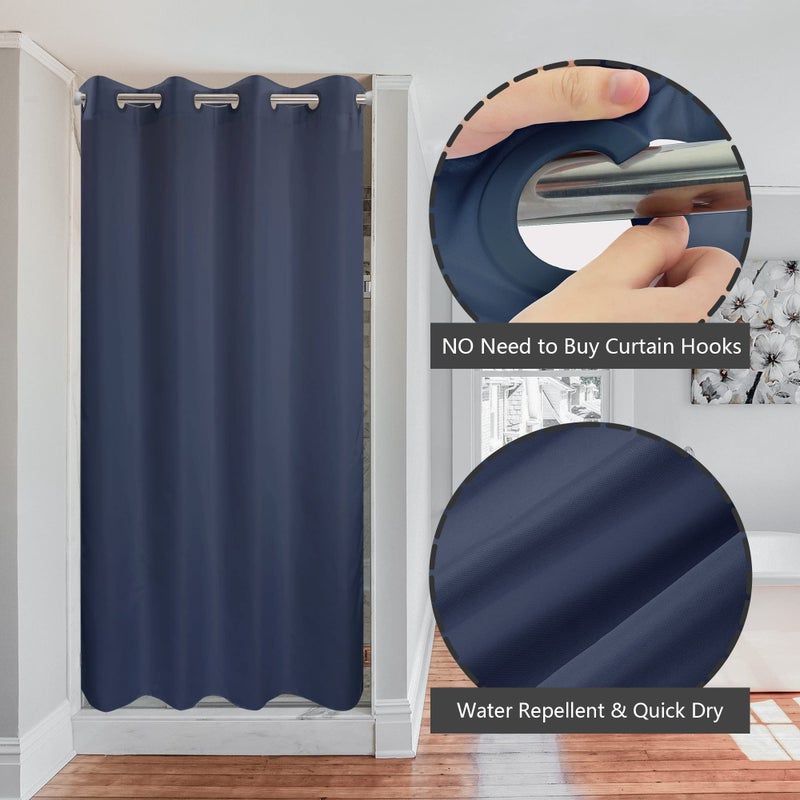 River Dream Scond Size No Hook Navy Blue Shower Curtain Soft Microfiber - 36 "" Wide Small Fabric Surtain Stain for Narrow Stall Racking and Downbort Bottom Magnets Navy Blue 36x74 - Image 1