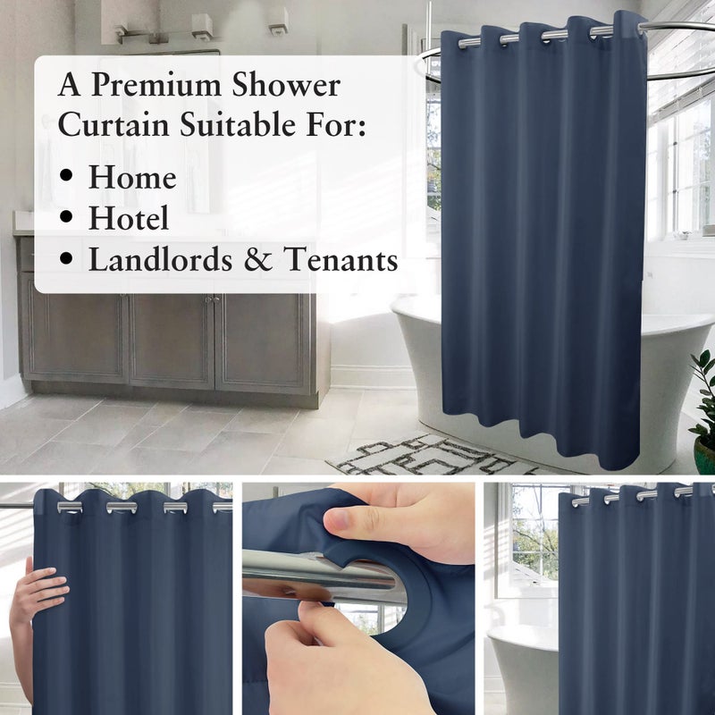 River Dream Scond Size No Hook Navy Blue Shower Curtain Soft Microfiber - 36 "" Wide Small Fabric Surtain Stain for Narrow Stall Racking and Downbort Bottom Magnets Navy Blue 36x74 - Image 2