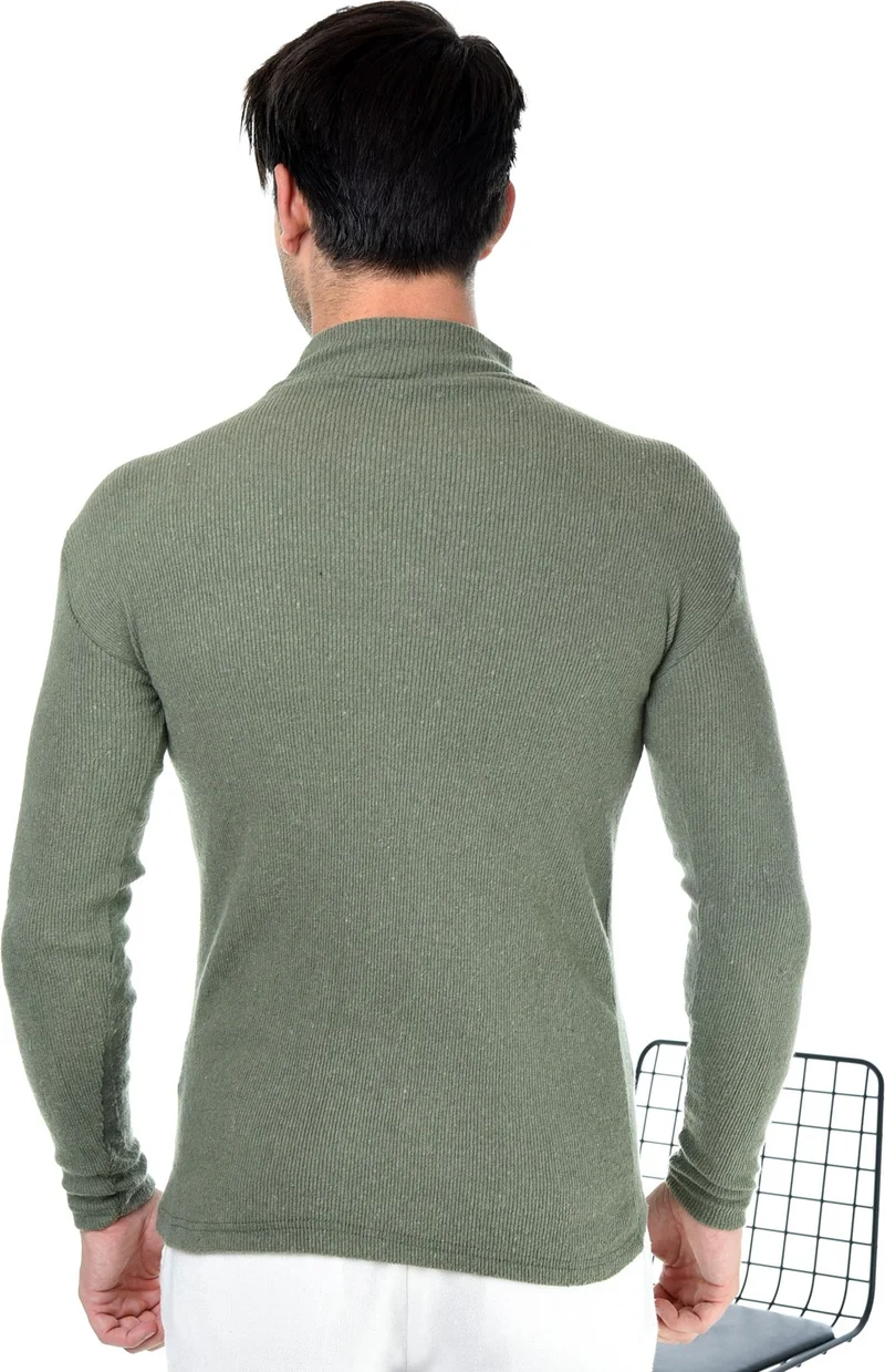 Belifanti Collection Men's Khaki Green Half Turtleneck Slim Fit Sweater