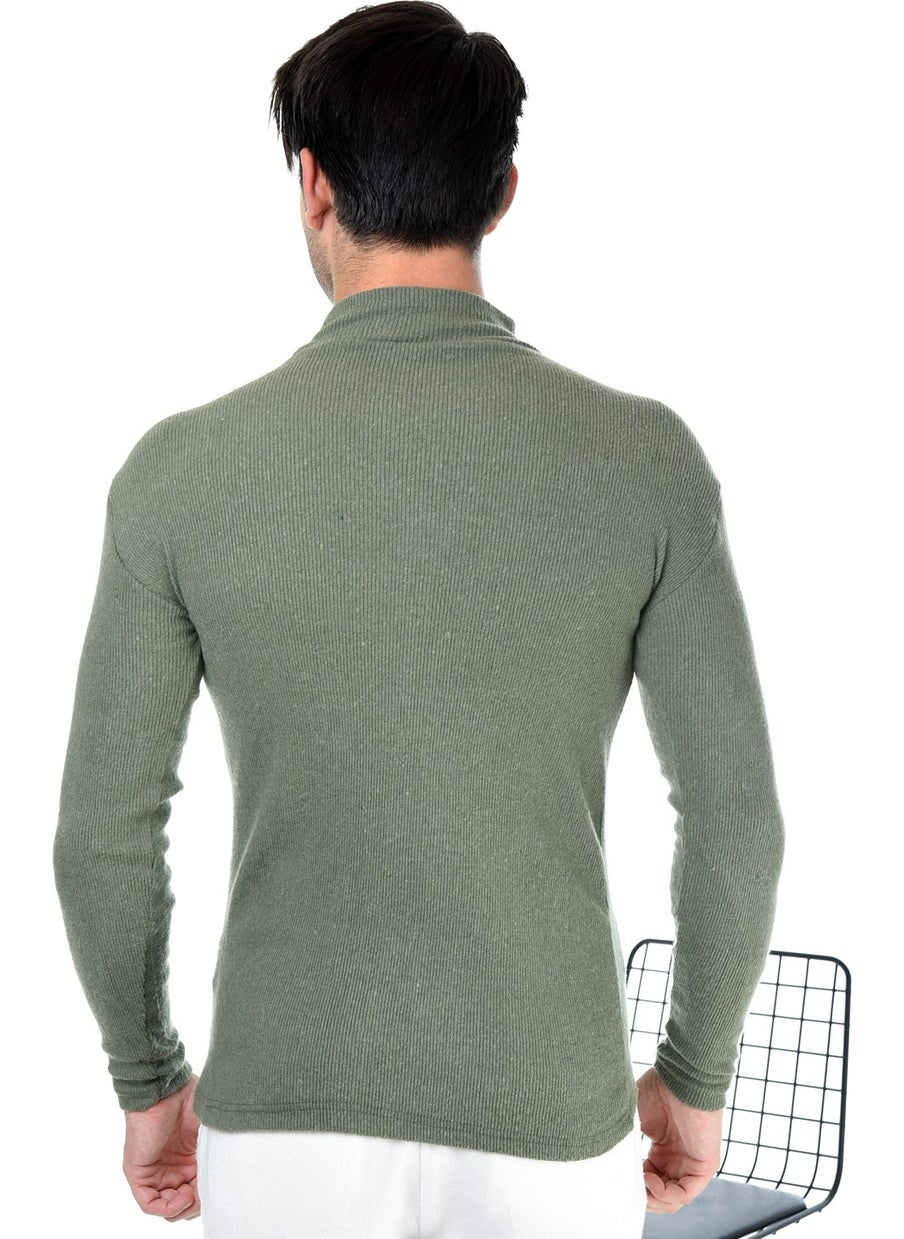 Belifanti Collection Men's Khaki Green Half Turtleneck Slim Fit Sweater  - Image 3