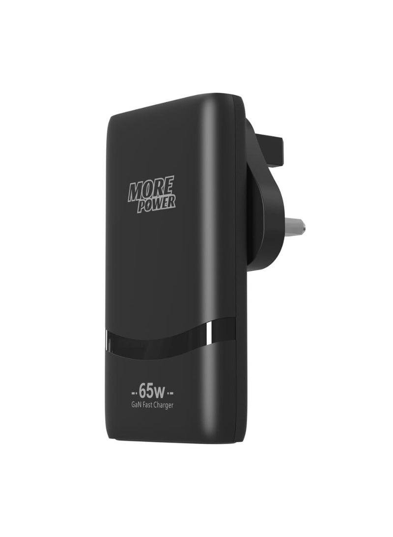 شاحن مور باور منزلي نحيف 65 واط بتقنية GAN - بمنفذين USB-C PD 3.0 لشحن سريع وآمن متوافق مع أجهزة iOS وAndroid واللابتوبات والأجهزة اللوحية