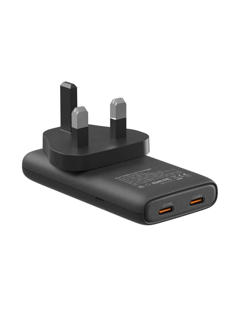 شاحن مور باور منزلي نحيف 65 واط بتقنية GAN - بمنفذين USB-C PD 3.0 لشحن سريع وآمن متوافق مع أجهزة iOS وAndroid واللابتوبات والأجهزة اللوحية