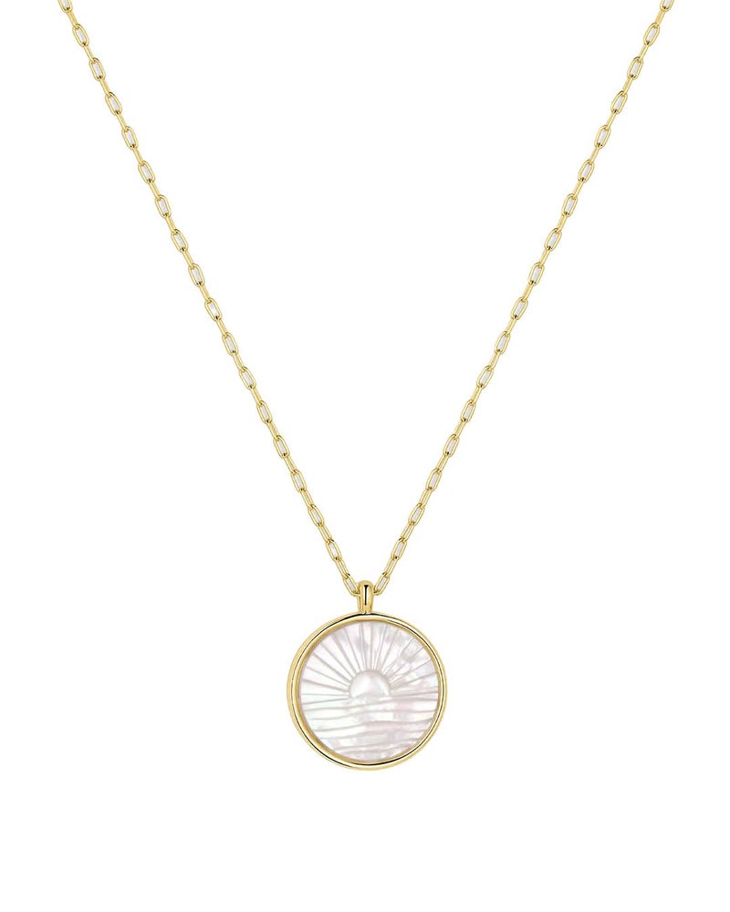 gorjana - Sunset Etched Necklace 19"-21" - 18k Gold-Plated - Mother of Pearl Pendant, Adjustable Chain - Layering Necklaces - Ideal Gifting Packaging - Image 1