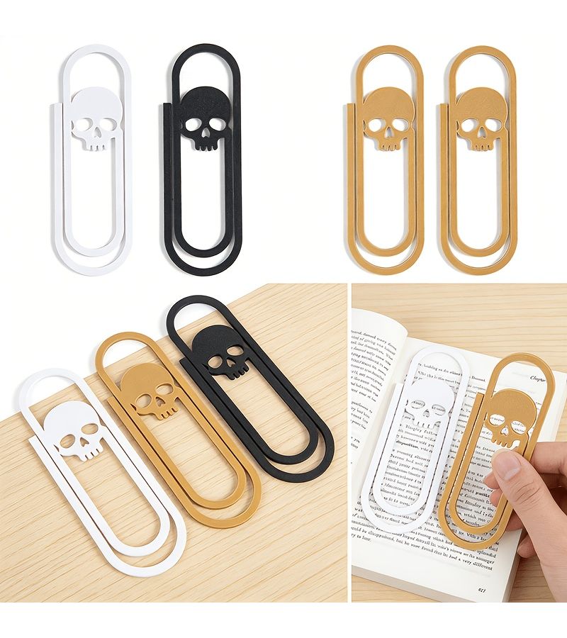 Creative White Skull Bookmark Paperclip Design Gothic Reading Accessory - Image 4