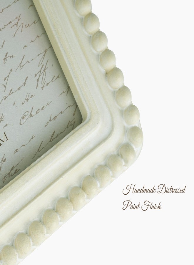 Sunlit إطار صور عتيق مضاء بأشعة الشمس، مقاس 4x4 بوصة، بحافة مزخرفة بالخرز، إطارات صور فاخرة عتيقة بواجهة زجاجية، عرض صور بوهيمي، تعليقة جدارية أو على الطاولة، فكرة هدية، أبيض عتيق - Image 5