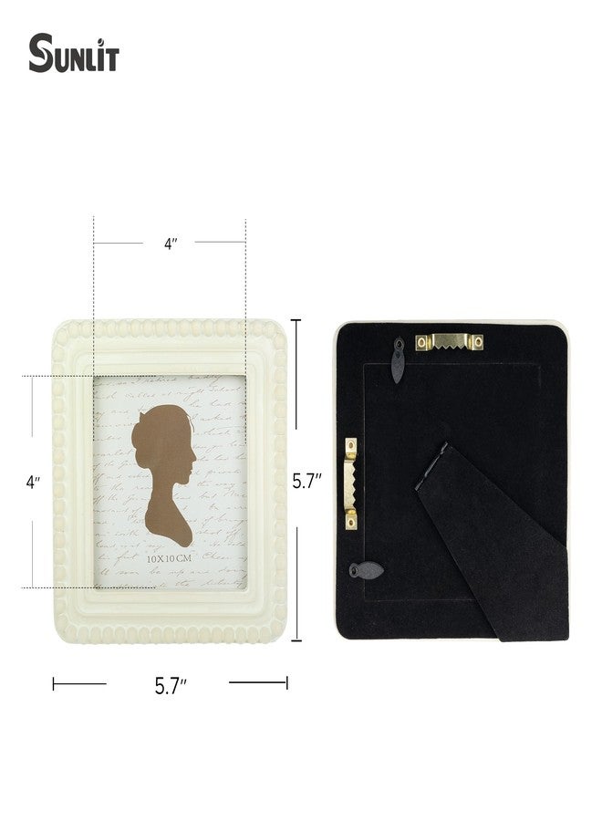 Sunlit إطار صور عتيق مضاء بأشعة الشمس، مقاس 4x4 بوصة، بحافة مزخرفة بالخرز، إطارات صور فاخرة عتيقة بواجهة زجاجية، عرض صور بوهيمي، تعليقة جدارية أو على الطاولة، فكرة هدية، أبيض عتيق - Image 2