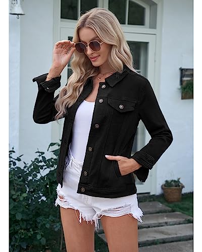 Luvamia Women's Classic Casual Long Sleeves Jacket - Basic Button Down Trucker Jacket Coat - Always Black - Size Large / 12-14 - Image 4