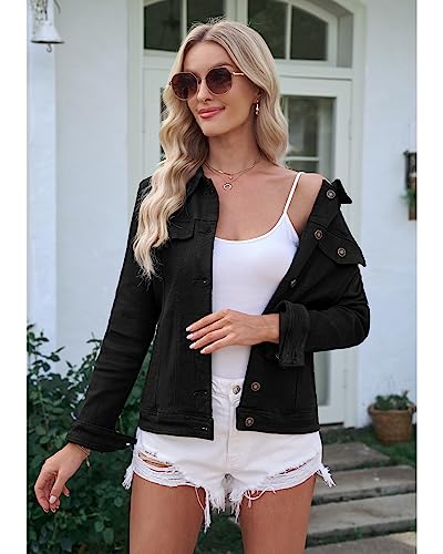Luvamia Women's Classic Casual Long Sleeves Jacket - Basic Button Down Trucker Jacket Coat - Always Black - Size Large / 12-14 - Image 5