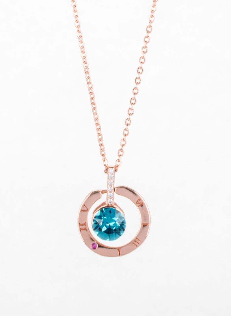 Platinum Necklace Rose Gold with Blue Crystal Stone