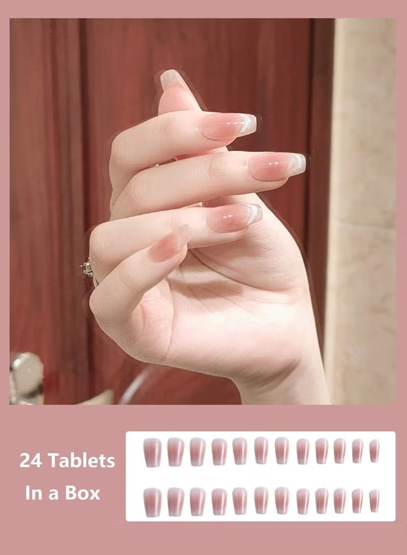 kaixin Cat Eyes Press On Nails - Medium Coffin False Nails With Glitter Designs, Glossy Full Cover Stick On Nails - 24 Pcs - Image 1
