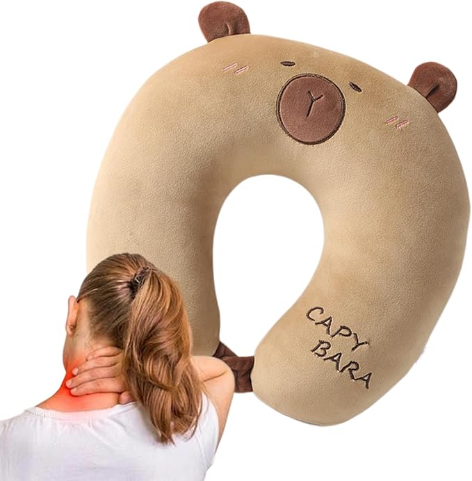 Type A Capybara Plush 2 In 1 U Shaped Travel Neck Pillow Memory Foam Support For Adults Kids Airplane Car - Image 1