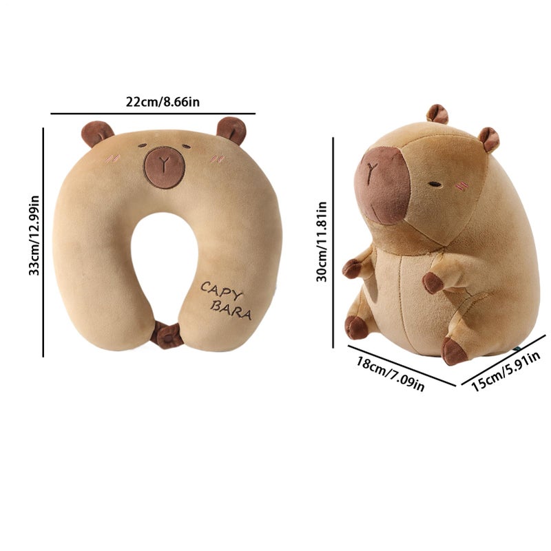 Type A Capybara Plush 2 In 1 U Shaped Travel Neck Pillow Memory Foam Support For Adults Kids Airplane Car - Image 3