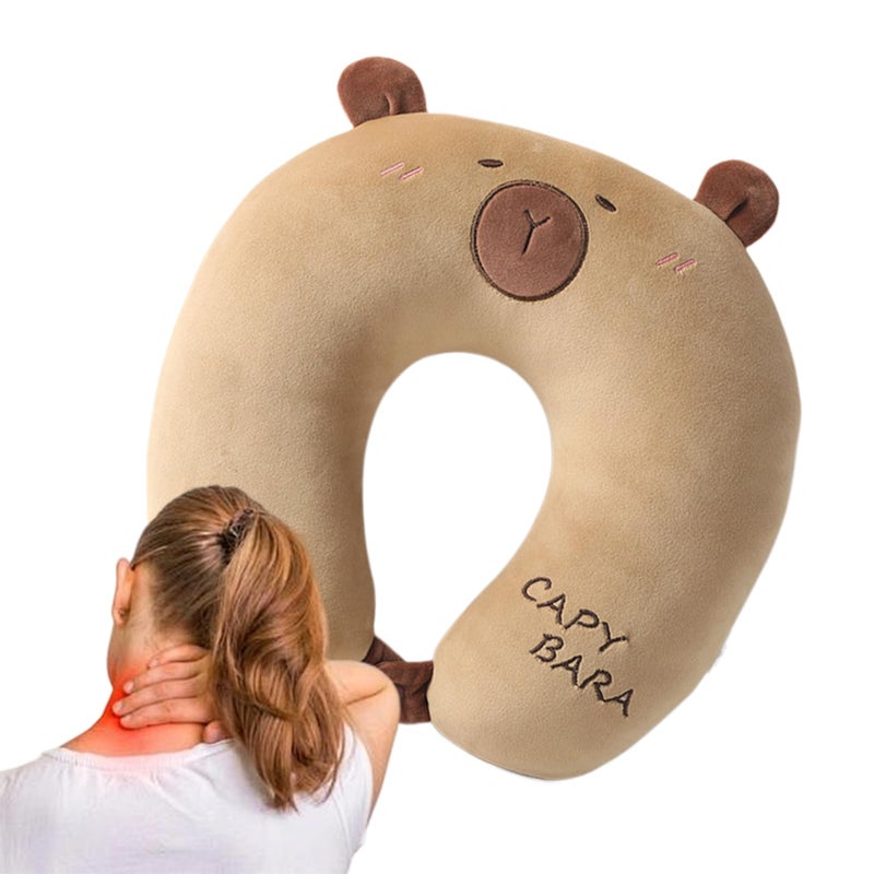 Type A Capybara Plush 2 In 1 U Shaped Travel Neck Pillow Memory Foam Support For Adults Kids Airplane Car - Image 2