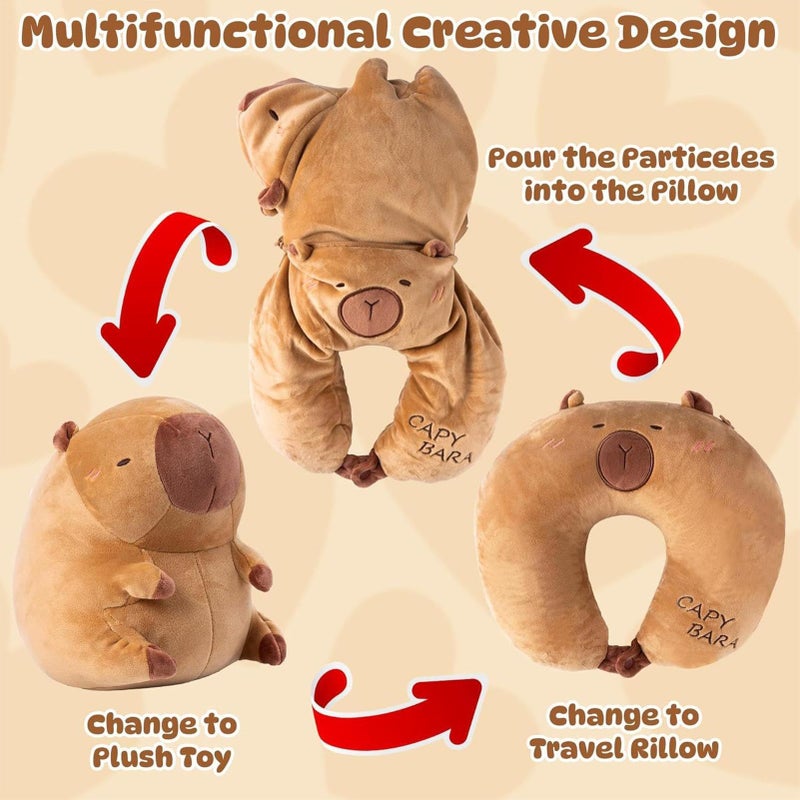 Type A Capybara Plush 2 In 1 U Shaped Travel Neck Pillow Memory Foam Support For Adults Kids Airplane Car - Image 5