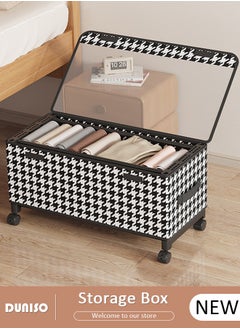 DUNISO Non-Woven Fabric Storage Box with Transparent Lid, Strong Handle and 4 Wheels, Stylish Black and White Two-Tone Pattern and Metal Frame,Large Capacity Storage Organizer For Clothes Toys  - Image 1