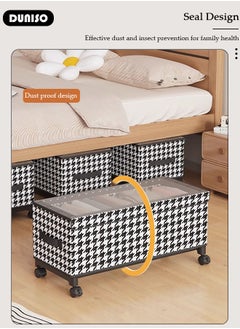 DUNISO Non-Woven Fabric Storage Box with Transparent Lid, Strong Handle and 4 Wheels, Stylish Black and White Two-Tone Pattern and Metal Frame,Large Capacity Storage Organizer For Clothes Toys  - Image 5