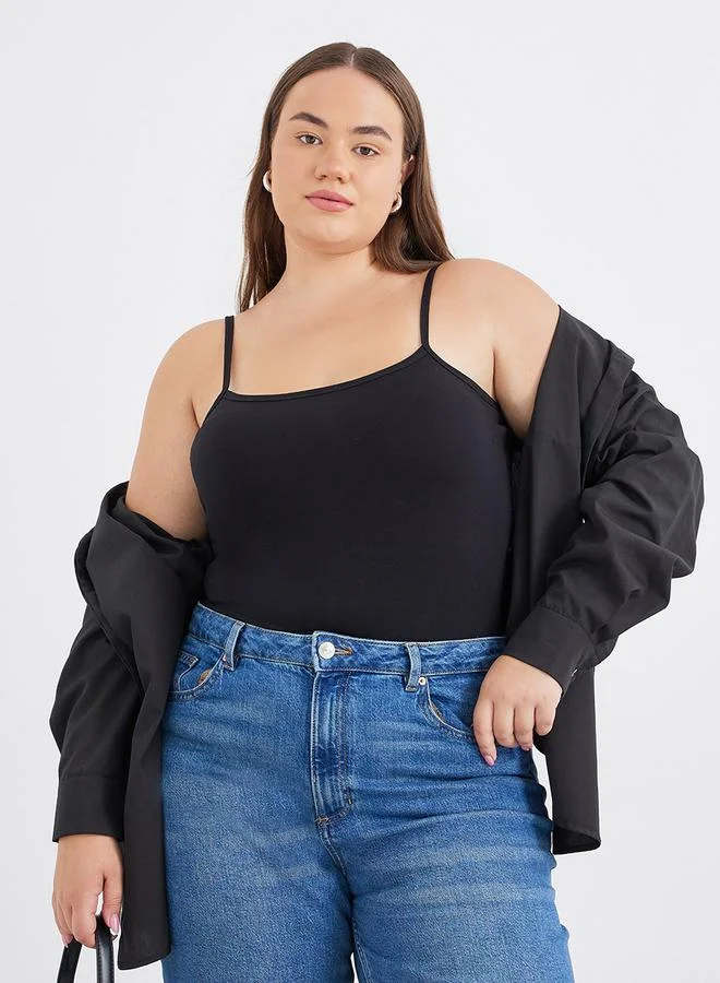 Styli Plus Size Black Strappy Tank Top