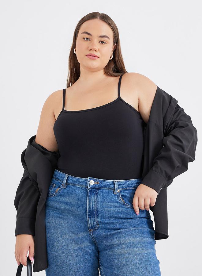Styli Plus Size Black Strappy Tank Top - Image 1