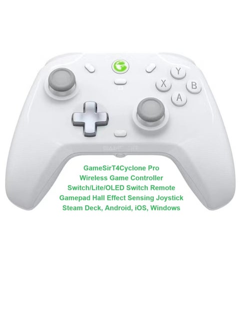 Wireless Gamepad GameSir T4 Cyclone Pro Bluetooth Game Controller for Switch/Lite/OLED Switch Remote Gamepad with Hall Effect Sensing Joystick, Compatible with Steam Deck, Android, iOS, Windows White