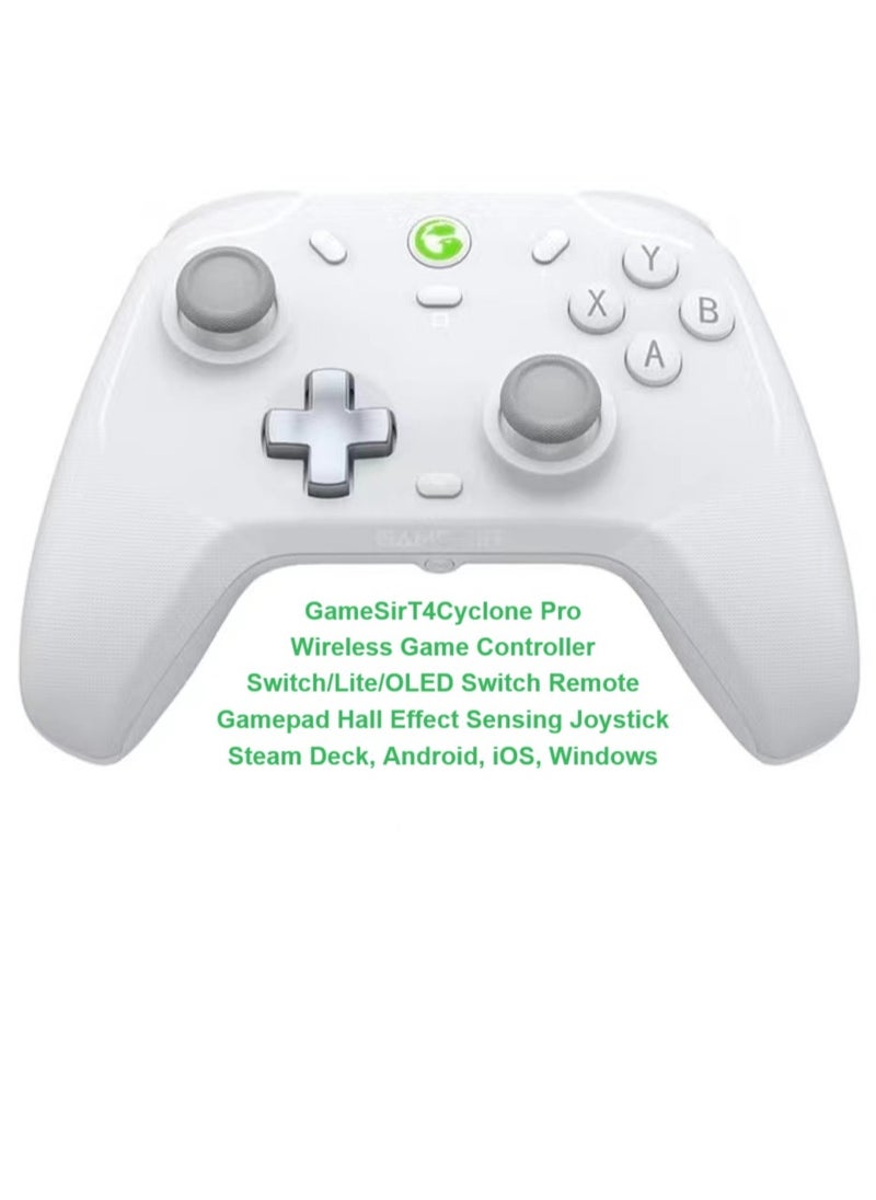 General - وحدة تحكم ألعاب لاسلكية GameSir T4 Cyclone Pro تعمل بتقنية البلوتوث للتبديل/Lite/OLED Switch لوحة تحكم عن بعد مع عصا التحكم المستشعرة لتأثير القاعة، متوافقة مع Steam Deck، Android، iOS، Windows أبيض - Image 1