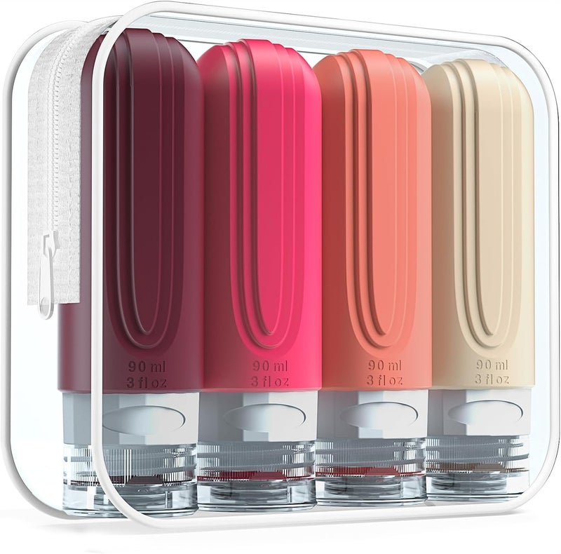 Mrsdry Travel Bottles for Toiletries, Tsa Approved 3oz Travel Size Containers BPA Free Leak Proof Refillable Liquid Silicone Squeezable Travel Accessories for Shampoo Conditioner Lotion (4 Pack) - Image 1