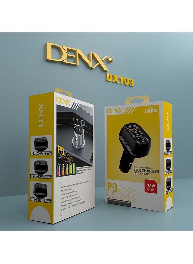 Denx Car Charger 2 Ports  USB Qualcom 3 + USB C PD 38 W Fast Charging - Image 2