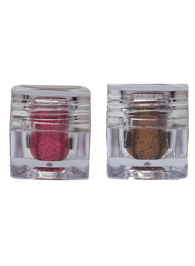 Veoni Belle Professional Set of 2 Glitter Eyeshadow Loose HD Holographic Glitter Eyeshadow Pigment Mettalic Glitter Sparkling Gliter Powder (Dark Pink & Copper) - Image 1