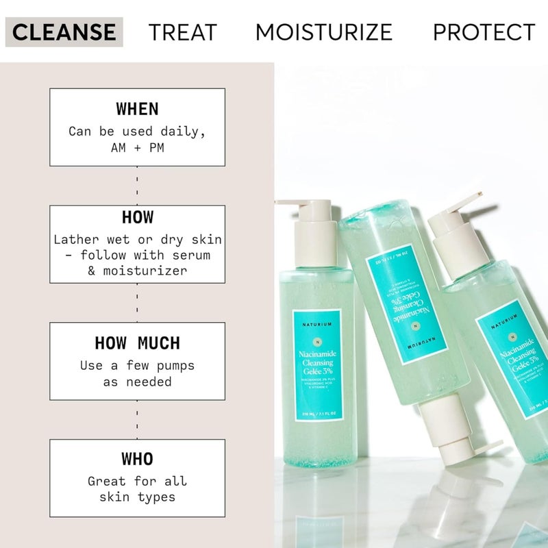 NATURIUM جل التنظيف Naturium Niacinamide بنسبة 3% بالإضافة إلى حمض الهيالورونيك وفيتامين C، غسول لطيف وناعم للوجه، 7.1 أونصة - Image 2