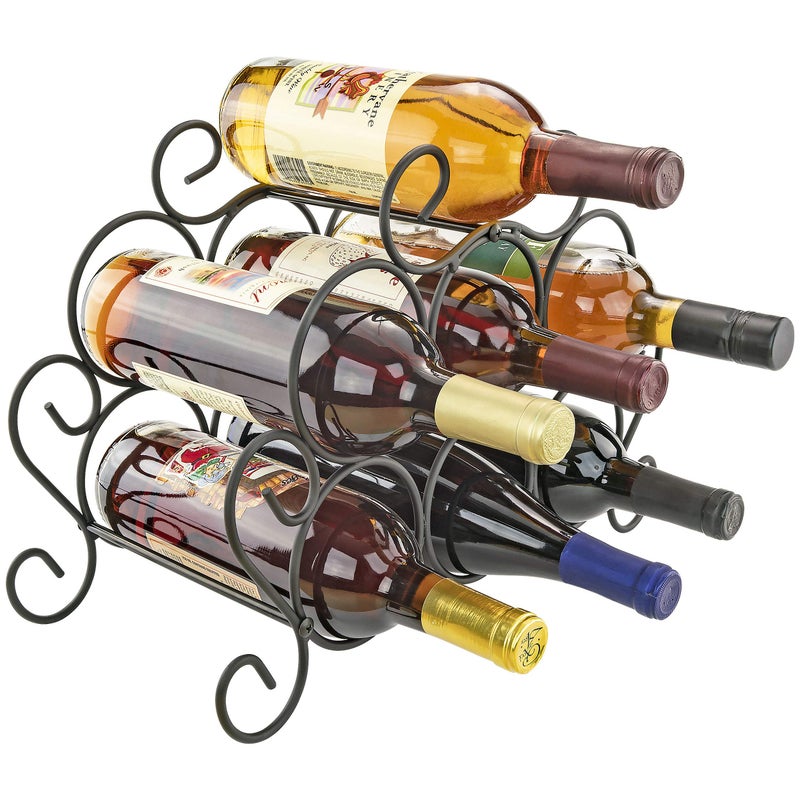 Southern Homewares Wine Rack 7Bottle Minuet Free Standing with Scroll Design for Kitchen Organization of Wine and Spirit Bottles