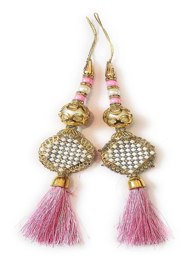 لباس طقم شرابات معلقة بتصميم عرقي للنساء من قطعتين من ليباس فاشن بلوز لاتكان المصنوع يدوياً (لون وردي فاتح) - Image 1