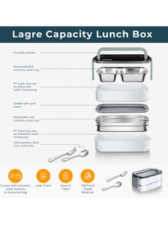 Adando Adando Stainless Steel Lunch Box-1400ml Double Layer Microwave-Safe Bento Box- 304 Leakproof Tiffin box- Thermos Lunch Box Thermal Insulation Detachable- for Adults Students Office School- with Thermal Bag & Cutlery - علبة الغداء للأطفال لانش بوكس للكبار  - Image 4
