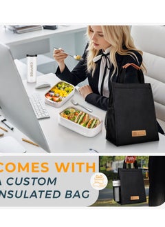 Adando Adando Stainless Steel Lunch Box-1400ml Double Layer Microwave-Safe Bento Box- 304 Leakproof Tiffin box- Thermos Lunch Box Thermal Insulation Detachable- for Adults Students Office School- with Thermal Bag & Cutlery - علبة الغداء للأطفال لانش بوكس للكبار  - Image 2