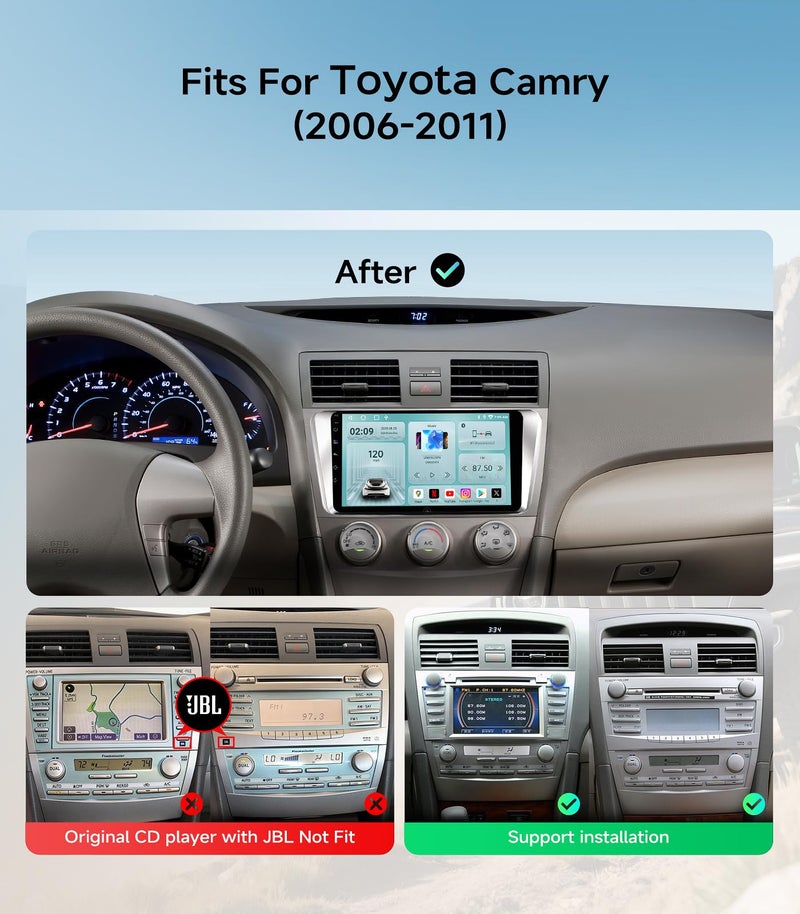 AINAVIGO 5G WiFi Android Car Stereo for Toyota Camry 2006 2007 2008 2009 2010 2011, 9 Inch IPS HD Touch Screen Car Radio Wireless CarPlay Android Auto, GPS FM/SWC Bluetooth 1080P Backup Camera - Image 2